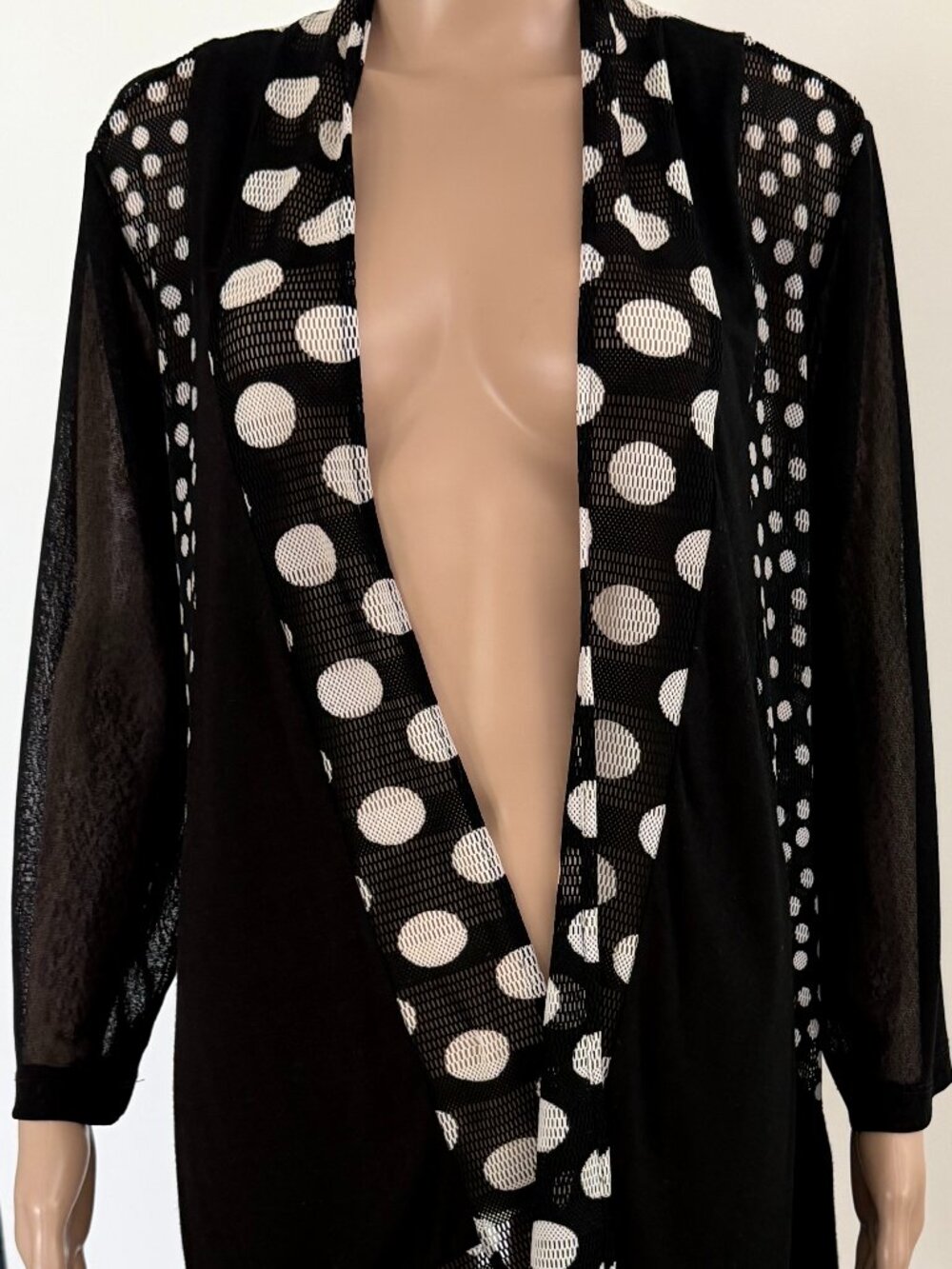 Anis A Women's Size L Black & White Sheer Textured Boho Chic - Picture 2 of 9